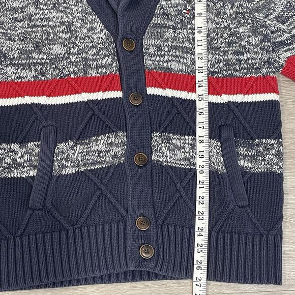 Tommy Hilfiger Mens Cardigan M Cable-Knit Sweater Chunky Grandpa Patriotic - Picture 5 of 7